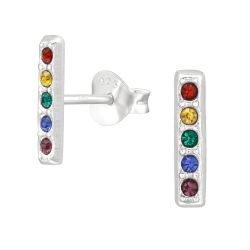 AG STERLING - Sterling Multi Colored Cz Bar Stud Earrings In Silver