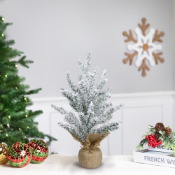NORTHLIGHT Flocked Mini Pine Slim Artificial Christmas Tree With Burlap Base - 12" - Unlit