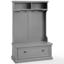 BOWERY HILL Wooden Coastal Hall Tree In Distressed Finish In Gray