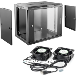 PRIMECABLES 12U Network Server Rack, Server Cabinet Wall Mount Glass Door, 2 Ac Powered Ventilation Fans With Hardware Including