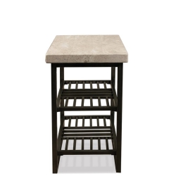 BOWERY HILL Contemporary Chairside Table In Alabaster Travertine