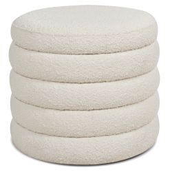 JENNIFER TAYLOR HOME Fuji 22" Upholstered Boucle Round Storage Ottoman Ivory In White