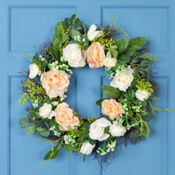 NORTHLIGHT Rose And Foliage Artificial Spring Wreath - 24-Inch, Unlit