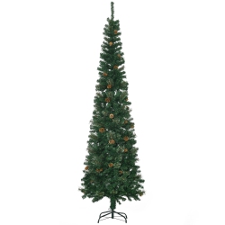 HOMCOM 7.5Ft Pencil Artificial Christmas Tree, Xmas Tree With Thin Pine Needles And Realistic Branches, Pine Cones, Metal Base In Green