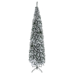 HOMCOM 9Ft Snow Flocked Pencil Christmas Tree, Artificial Slim Xmas Tree With Realistic Branch Tips, Folding Metal Stand In Green