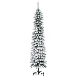 HOMCOM 6 Ft Snow-Flocked Artificial Christmas Tree, Slim Pencil Xmas Tree With Realistic Branches, Metal Base In Green