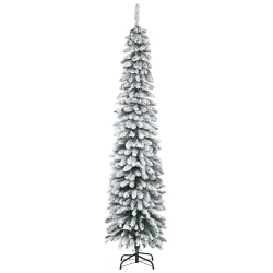 HOMCOM 7 Ft Snow-Flocked Artificial Christmas Tree, Slim Pencil Xmas Tree With Realistic Branches, Metal Base In Green