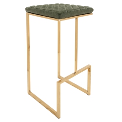 LEISUREMOD Quincy Quilted Stitched Leather Bar Stools With Metal Frame In Gold