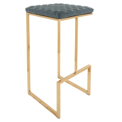 LEISUREMOD Quincy Quilted Stitched Leather Bar Stools With Metal Frame In Gold