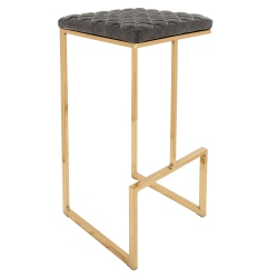 LEISUREMOD Quincy Quilted Stitched Leather Bar Stools With Metal Frame In Gold