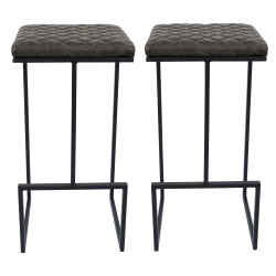 LEISUREMOD Quincy Leather Bar Stools With Metal Frame Set Of 2