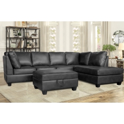 INFINITE IMPORTS – Julia Reversible Sectional Faux Leather With Storage Ottoman In Black