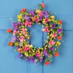 NORTHLIGHT Wild Flowers And Berries Artificial Spring Twig Wreath - Multi-Color - 20