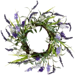 NORTHLIGHT And Purple Twig Artificial Floral Wreath, 16-Inch - Unlit In Green