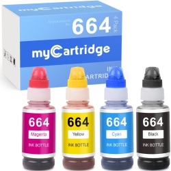 MYCARTRIDGE Epson T664 Ecotank -Ink | Compatible Ultra-High Capacity Bottle And Color-4 Pack In Black