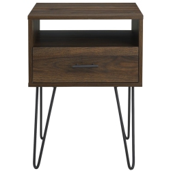 PEMBERLY ROW 18" Single Drawer Hairpin Leg Bedroom Nightstand In Dark Walnut
