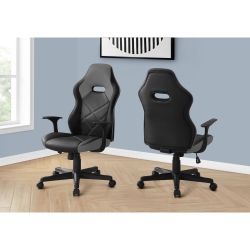 MONARCH SPECIALTIES I 7329 Office Chair - Gaming / / Grey Leather-Look In Black