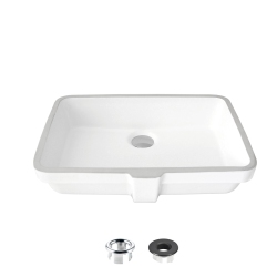 STYLISH 20 3/8-Inch Rectangular Undermount Porcelain Bathroom Sink With Two Overflow Finishes Included