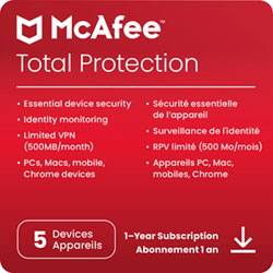 McAfee Total Protection - 1 Ano, 5 Dispositivos - Chave Digital