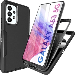CSMART 【】 Dual Layers Heavy Duty Rubber Armor Bumper Hard Case Cover for Samsung Galaxy A53 5G In Black