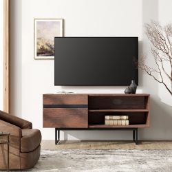 WAMPAT Modern Tv Stand for Up to 50 Inch Tv Entertainment Center Tv Console With Storage Cabinets Media Console for Living Room, 42" In Brown