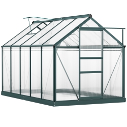 OUTSUNNY 6' X 10' X 6.6' Polycarbonate House, Walk-In House Kit Garden, Plants Grow, Galvanized Sheet Aluminum Frame \w Rain Gutter, Vents And
