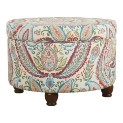 HOMEPOP Round Transitional Cotton Paisley Pattern Storage Ottoman In Multi-Color
