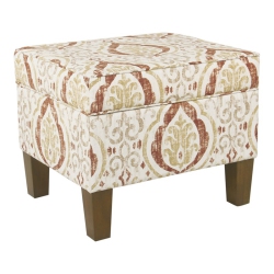 HOMEPOP Square Transitional Fabric Storage Ottoman In Burnt And Cream In Orange