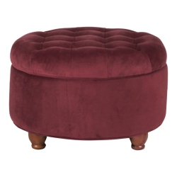 HOMEPOP Round Traditional Wood And Velvet Storage Ottoman In In Red