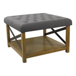 HOMEPOP Traditional Wood And Fabric Tufted Ottoman With Storage In In Gray