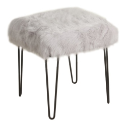 HOMEPOP 18.5" Square Modern Metal And Faux Fur Stool In In Gray
