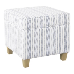 HOMEPOP Square Transitional Wood And Fabric Ottoman With Lift Off Lid In In Blue