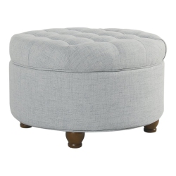 HOMEPOP Round Traditional Wood And Fabric Large Storage Ottoman In In Blue