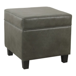 HOMEPOP Square Transitional Faux Leather Ottoman With Lift Off Top In In Gray
