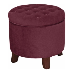 HOMEPOP Round Transitional Wood And Velvet Ottoman With Storage In In Red