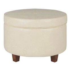 HOMEPOP Transitional Faux Leather Large Storage Ottoman In Cream