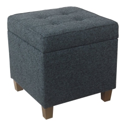 HOMEPOP Square Transitional Wood And Fabric Storage Ottoman In Textured In Navy