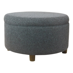 HOMEPOP Round Transitional Fabric Large Storage Ottoman In Textured In Navy