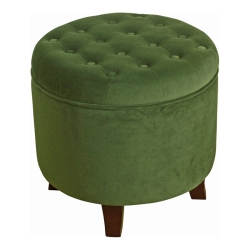 HOMEPOP Round Transitional Wood And Velvet Storage Ottoman In In Green