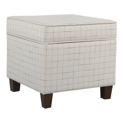 HOMEPOP Square Transitional Fabric Windowpane Pattern Lift Off Ottoman In In White