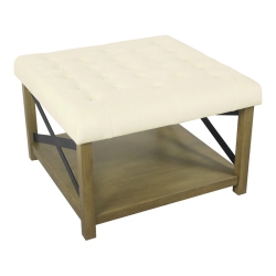 HOMEPOP Traditional Wood And Fabric Tufted Ottoman With Storage In Cream