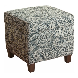 HOMEPOP Cole Square Transitional Wood And Fabric Storage Ottoman In In Blue