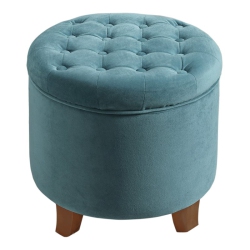 HOMEPOP Round Transitional Wood And Velvet Ottoman With Storage In In Blue