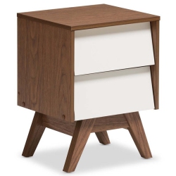 MAKLAINE 2 Drawer Nightstand In And Walnut Brown In White