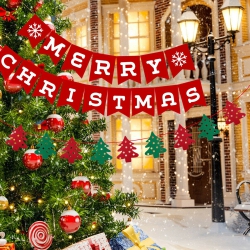 YELLOW-PRICE Merry Christmas Felt Burlap Banner for Fireplace Wall Tree Party Supplies, 4PCs