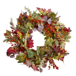 NORTHLIGHT Leaves And Berries Artificial Fall Harvest Wreath - 20-Inch, Unlit