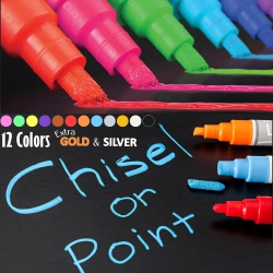 YELLOW-PRICE 12X Erasable Liquid Chalk Window Markers&metallic Colors Chalkboard Paint -Ca