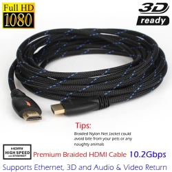YELLOW-PRICE 1080P HDMI Cable V1.4 High Speed 3D 30Ft Long Wire Cord Braided With Ethernet Ca