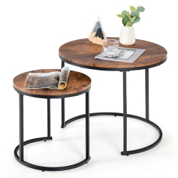 COSTWAY Nesting Coffee Table Set Of 2 for Balcony Living Room Modern Round Side Tables