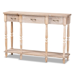 BOWERY HILL Rustic Whitewashed Finished Wood 3-Drawer Console Table In Brown